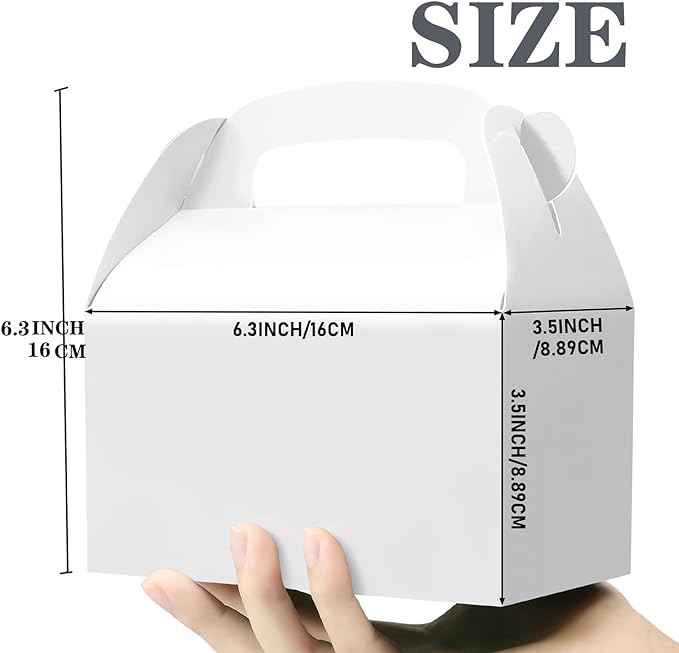 30-Pack White Party Favor Treat Boxes, Goodie Gable Paper Gift Boxes with Handles. Perfect for Wedding, Birthday, Graduation, Babyshower.
