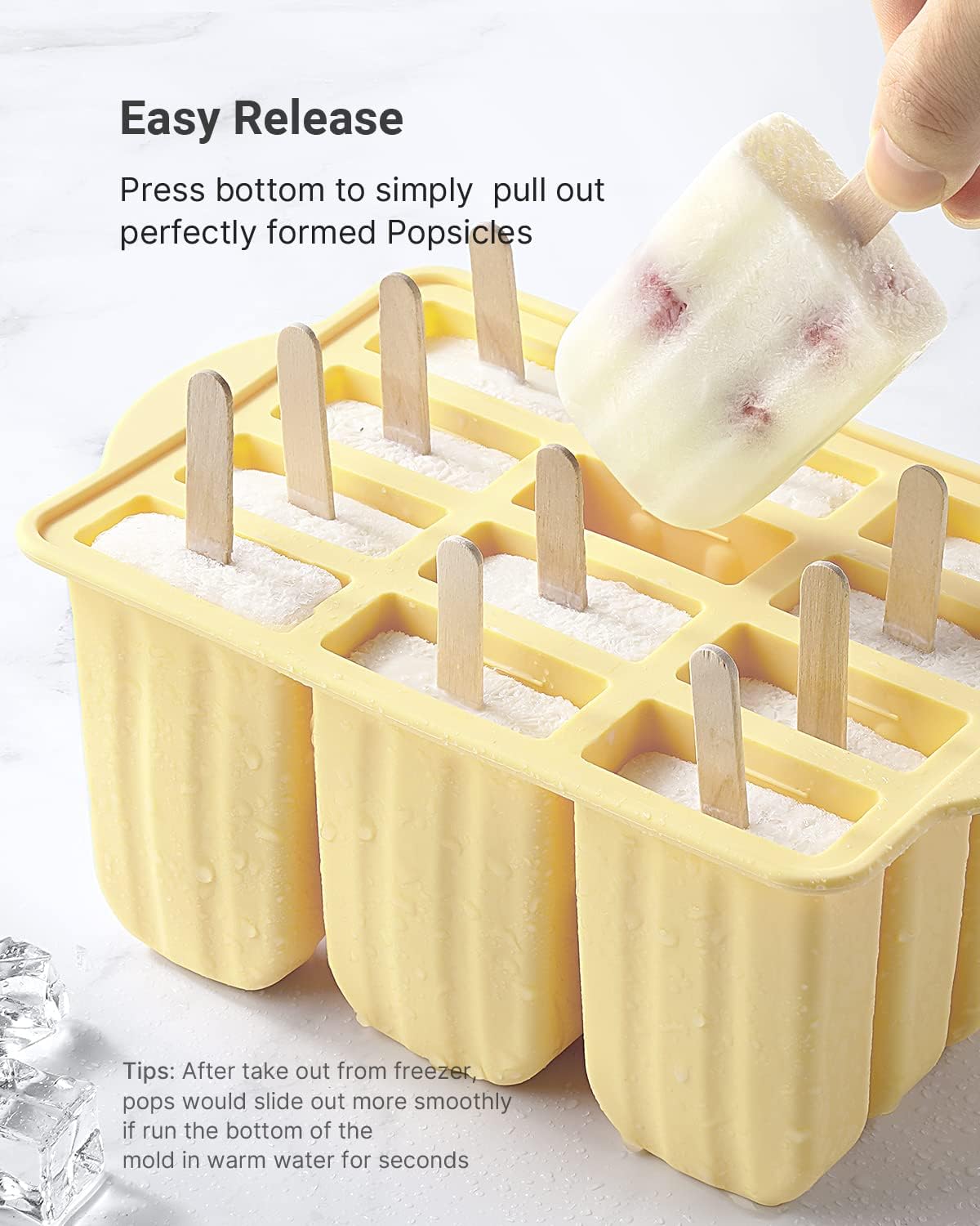 Popsicles Molds,12 Pieces Silicone Popsicle Molds Easy-Release BPA-free Popsicle Maker Molds Ice Pop Molds Homemade Popsicle Ice Pop Maker with 50PCS Popsicle Sticks+Cleaning Brush