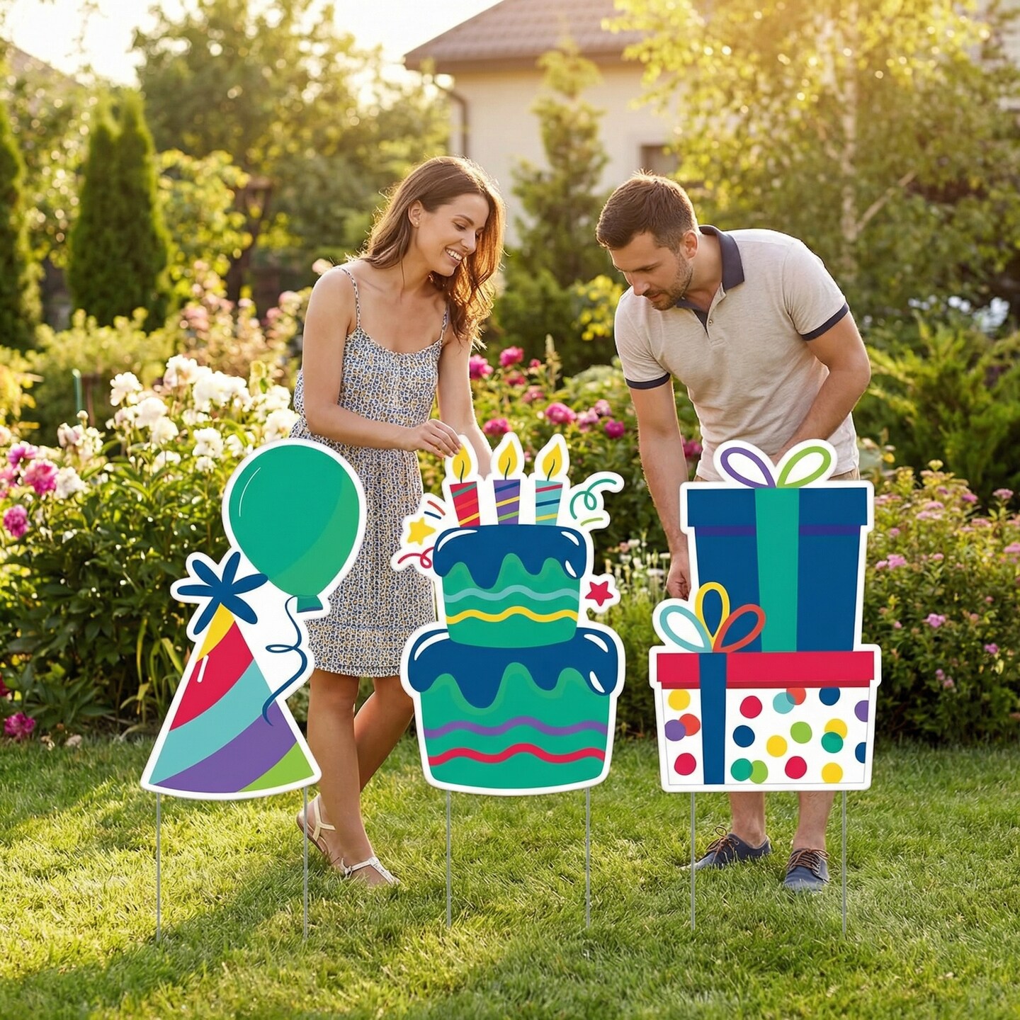 Vibrant Birthday Yard Signs with Stakes, 24.8" x 15.8", Pack of 3 Outdoor Party Decorations