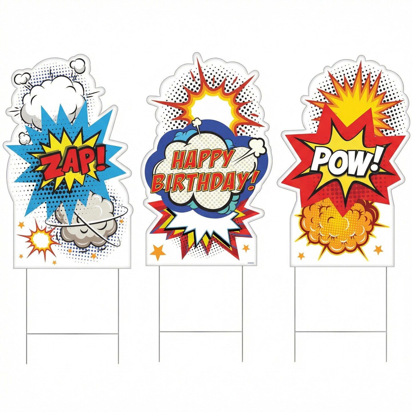 Superhero Birthday Party Yard Signs with Stakes, 24.8" x 15.8", Assorted Designs, Pack of 3