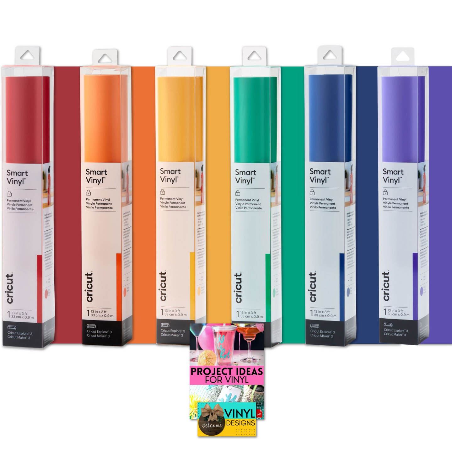 Cricut Smart Vinyl 12&#x22; x 3&#x27; Rainbow Adhesive Vinyl Rolls Bundle, 6 Count