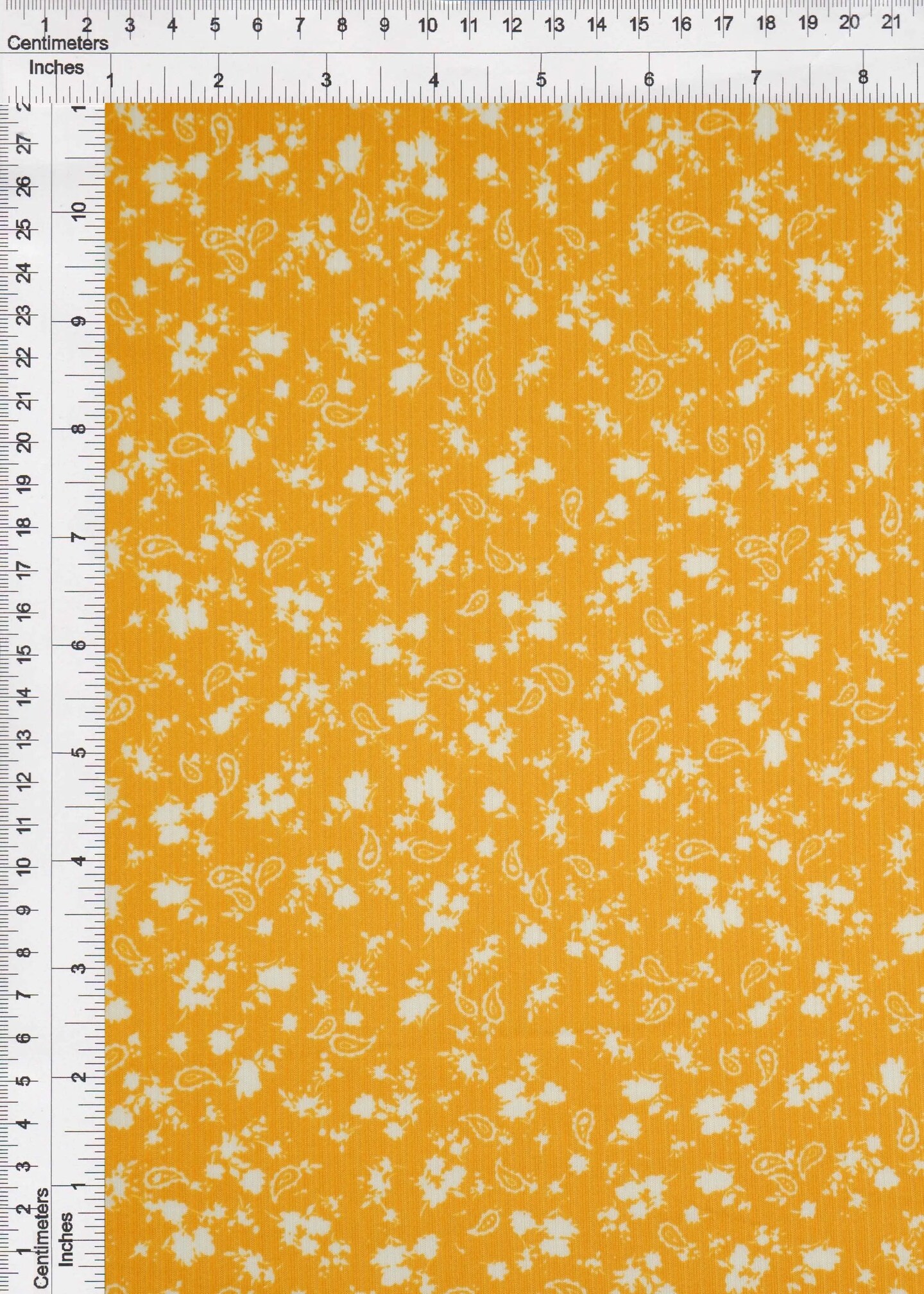 1 Yard Yellow Mango Ditsy Paisley Floral Yummy Rib Knit Fabric 4x2 Soft Stretch 58/60&#x22; Wide