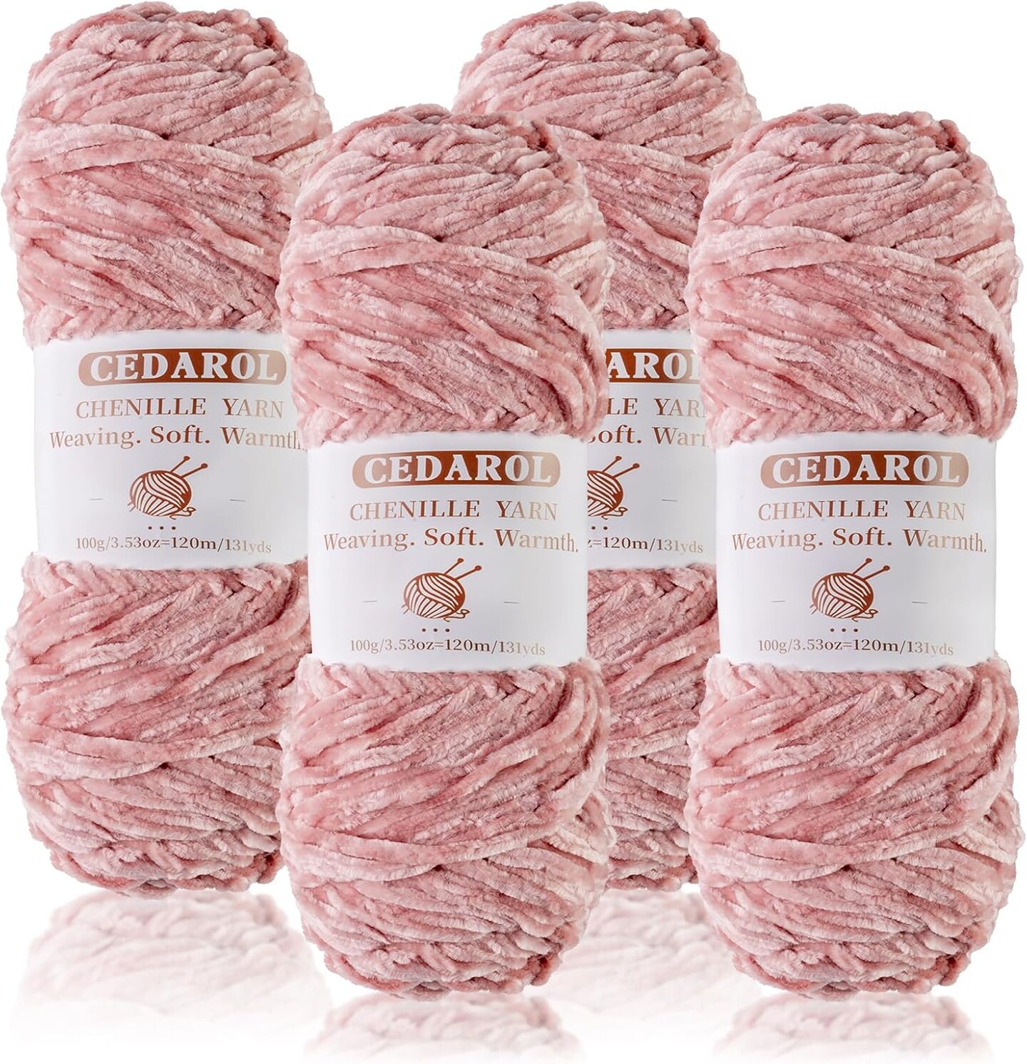 4 * 3.5oz/100g Chenille Yarn for Crocheting(Pink)