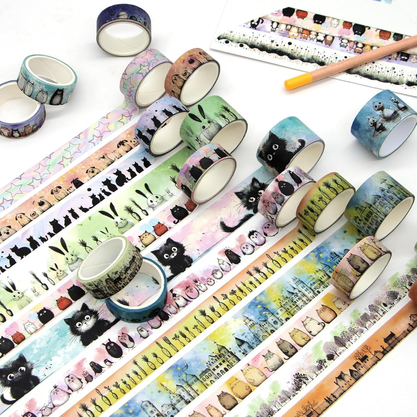 Cute Washi Tape Set - 24 Rolls Kawaii Animals
