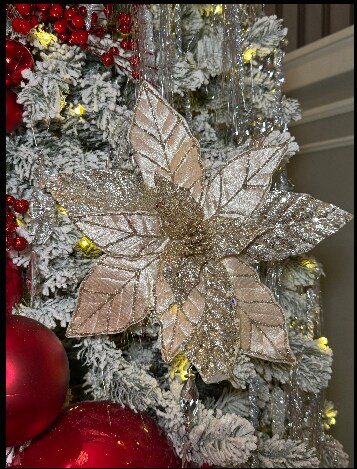 Champagne Glittered Poinsettia Christmas Flower Stem Spray 13&#x27;&#x27; Set of 3