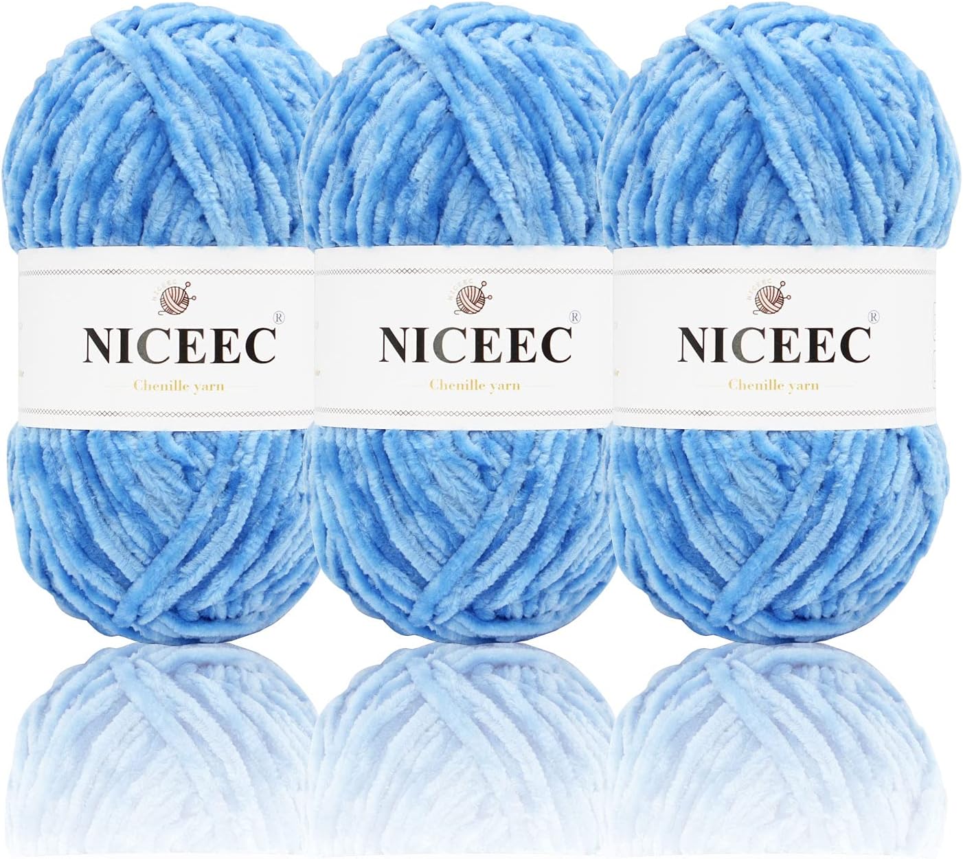 3346.46 Inches - 3 Skeins Soft Chenille Yarn(Blue)