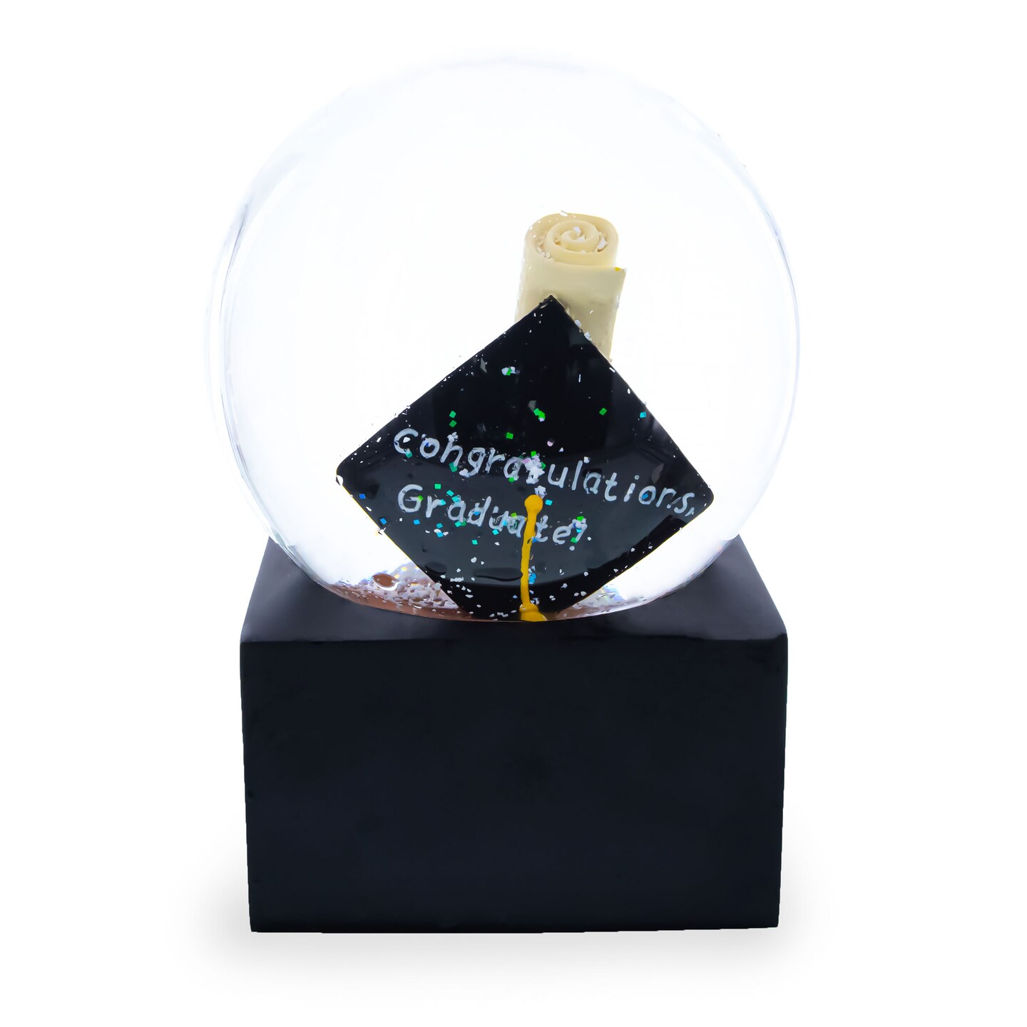 Graduation Hat &#x26; Diploma Glass Water Snow Globe