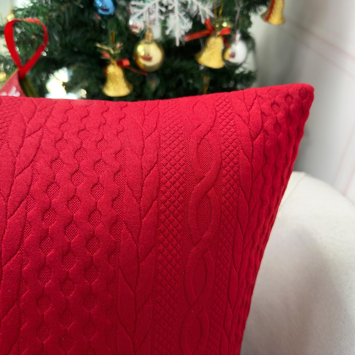 Christmas Pillow Covers, Pack of 2 Super Soft Elegant Modern Patterned Red Cushion Covers Decorative Stretchy Throw Pillow Cases for Sofa Bed Car Chair, 18 x 18 inch(Red)