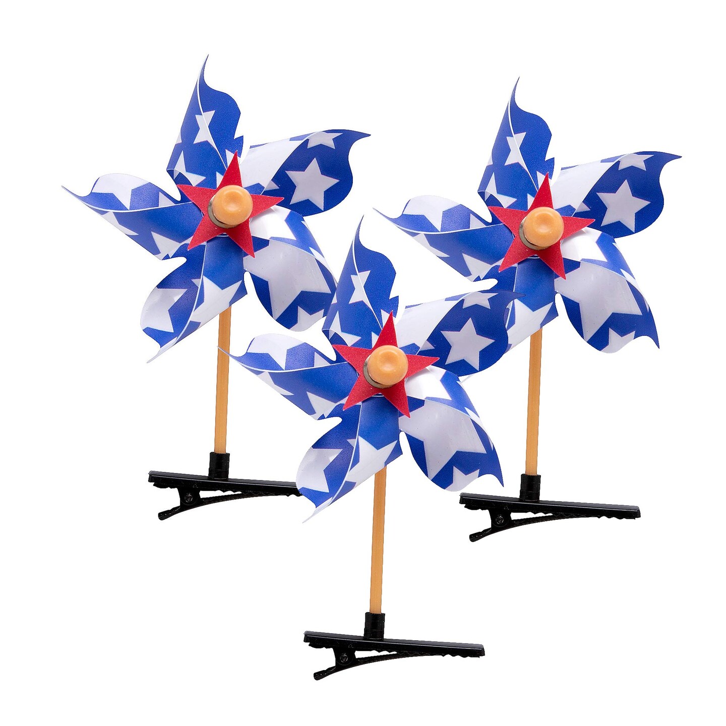 4th of July Patriotic Red White &#x26; Blue Pinwheel Hair Clips 12 Pieces