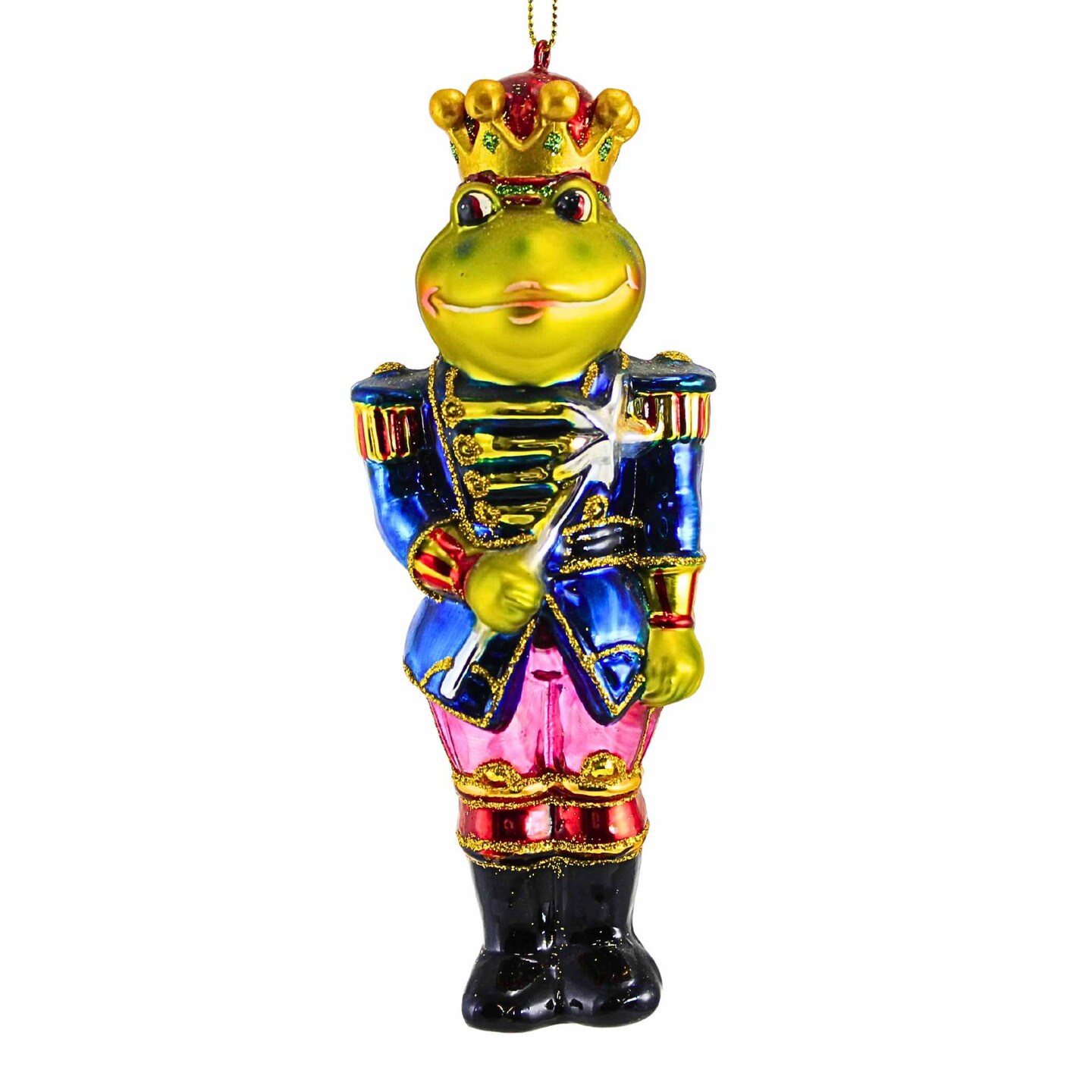 Noble Gems 6.0 Inch Frog Prince Christmas Tree Ornament , Crown Uniform Staff