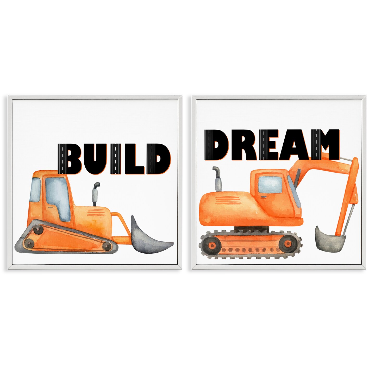 Stupell Industries Build & Dream Construction Vehicles 2pc Framed Giclee Set, design by Kim Allen