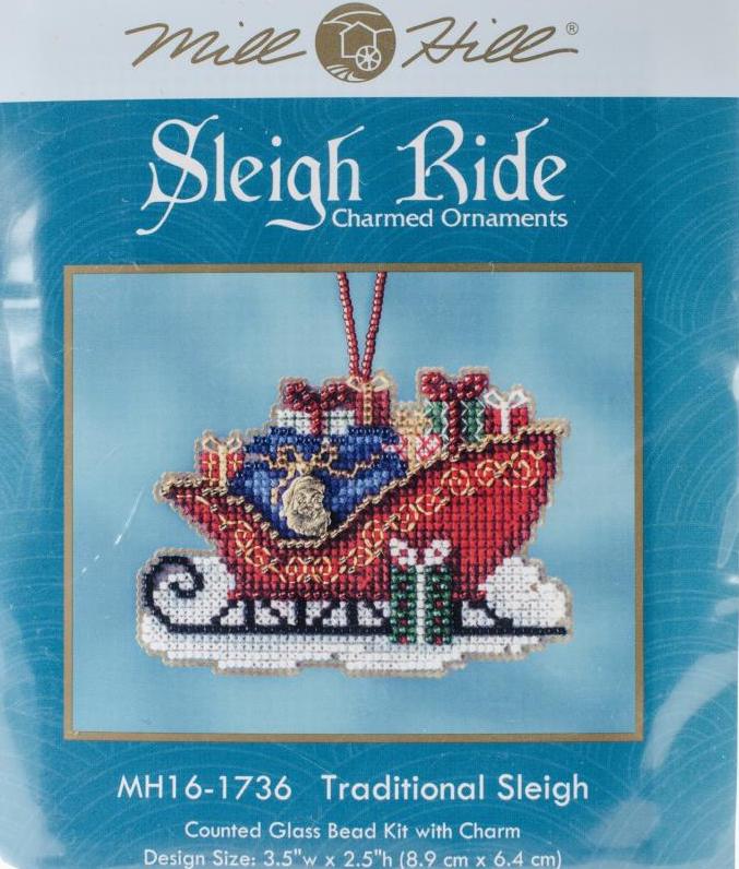 DIY Mill Hill Traditional Sleigh Christmas Glass Bead Cross Stitch Ornament Kit