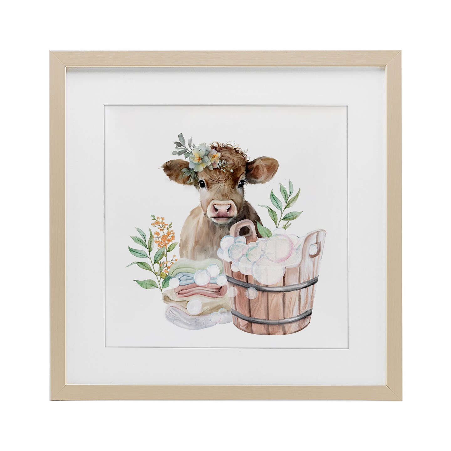Stupell Industries Laundry Day Baby Cow Framed Print Under Glass ...