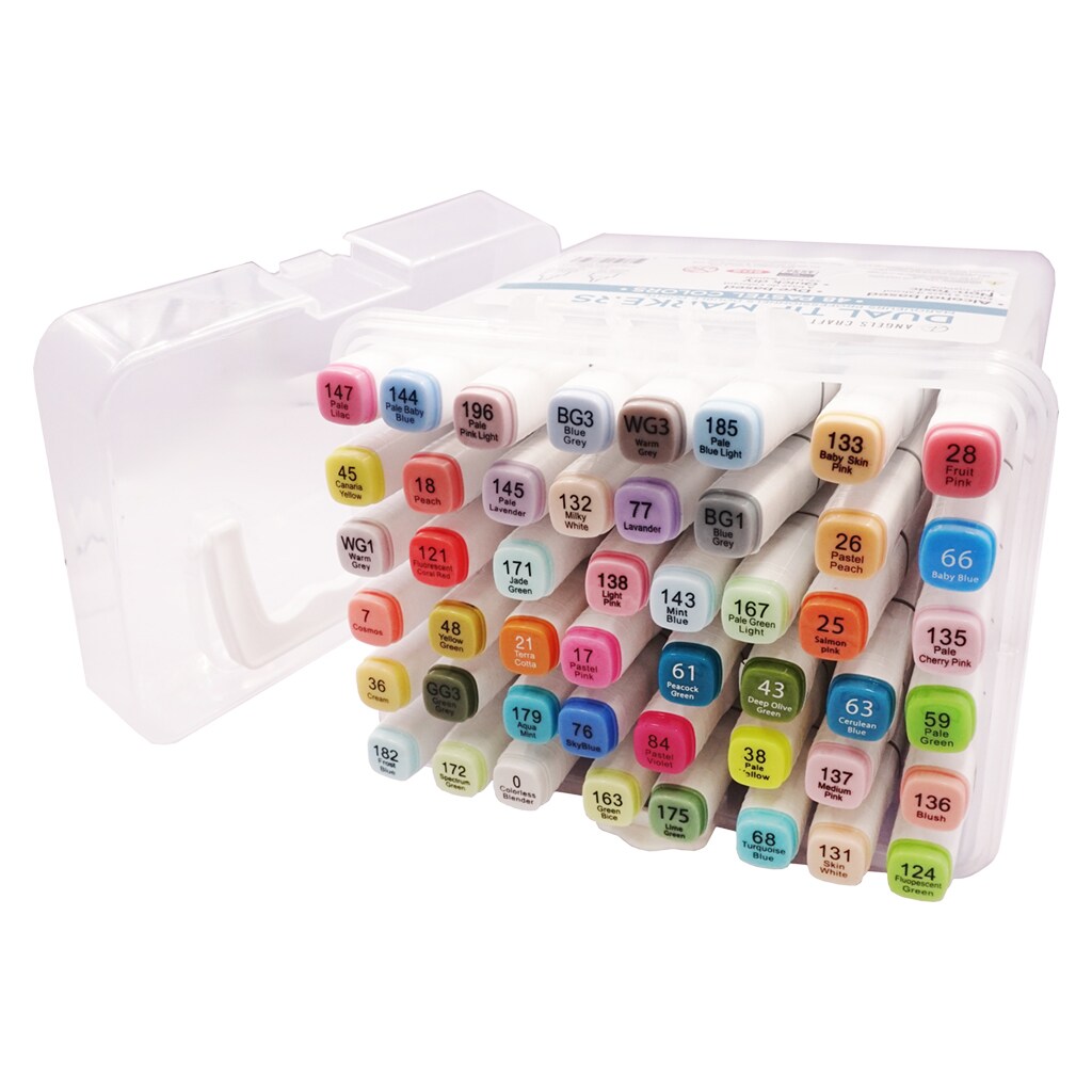 Angels Craft 48 Count Dual Tip Alcohol Markers in Pastel Colors Includes Clear Plastic Storage Case