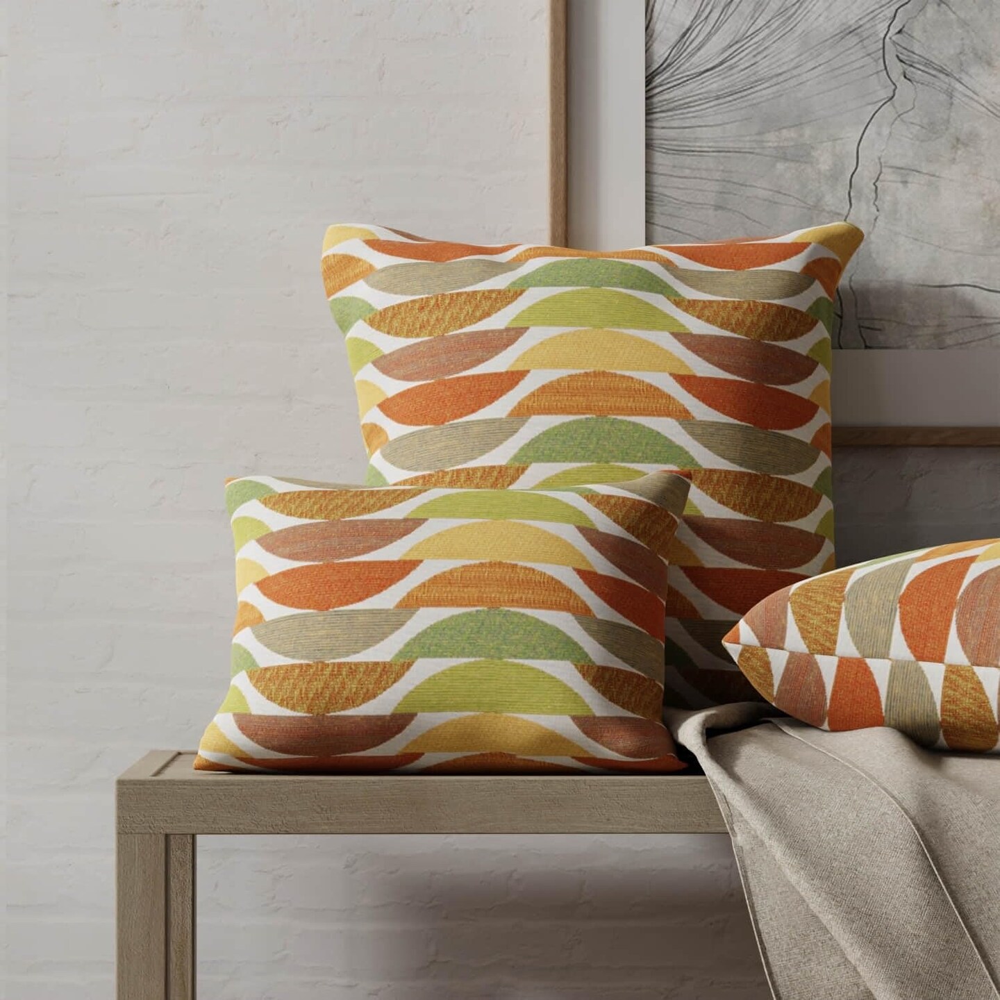 Green Orange Made in America Abstract Woven Pattern Upholstery Fabric by The Yard - SKU: Mayer Citrus