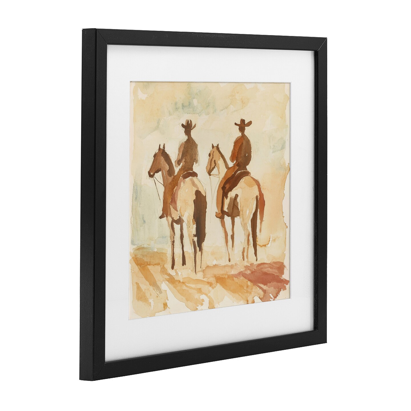 Stupell Industries Western Watercolor Cowboys Left Framed Print Under Glass, design by Petal Prints Design