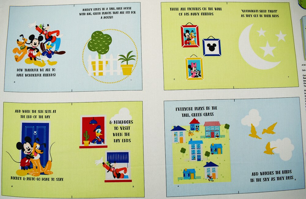 Ivory-Multi Cotton Disney Mickey and Friends Book Print Quilting Woven Fabric