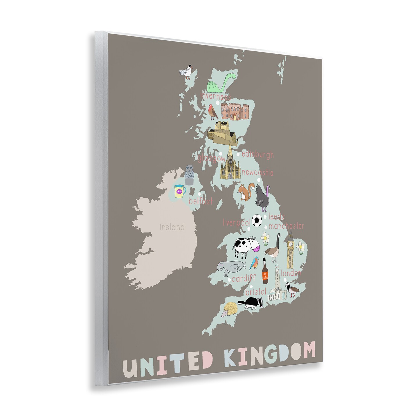 Stupell Industries Kid's Map of United Kingdom Wall Plaque, design by Carla Daly
