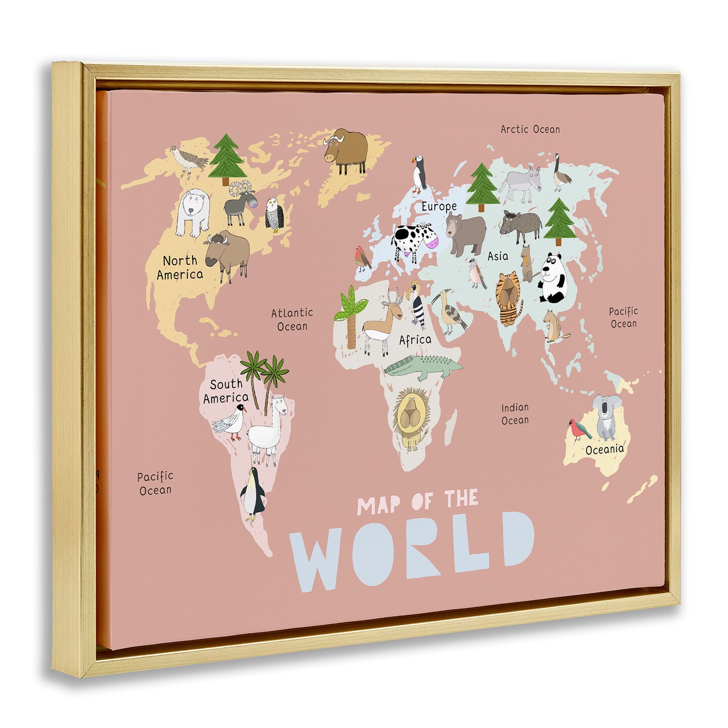 Stupell Industries Kid's Map Of World Pink Floating Frame, design by Carla Daly