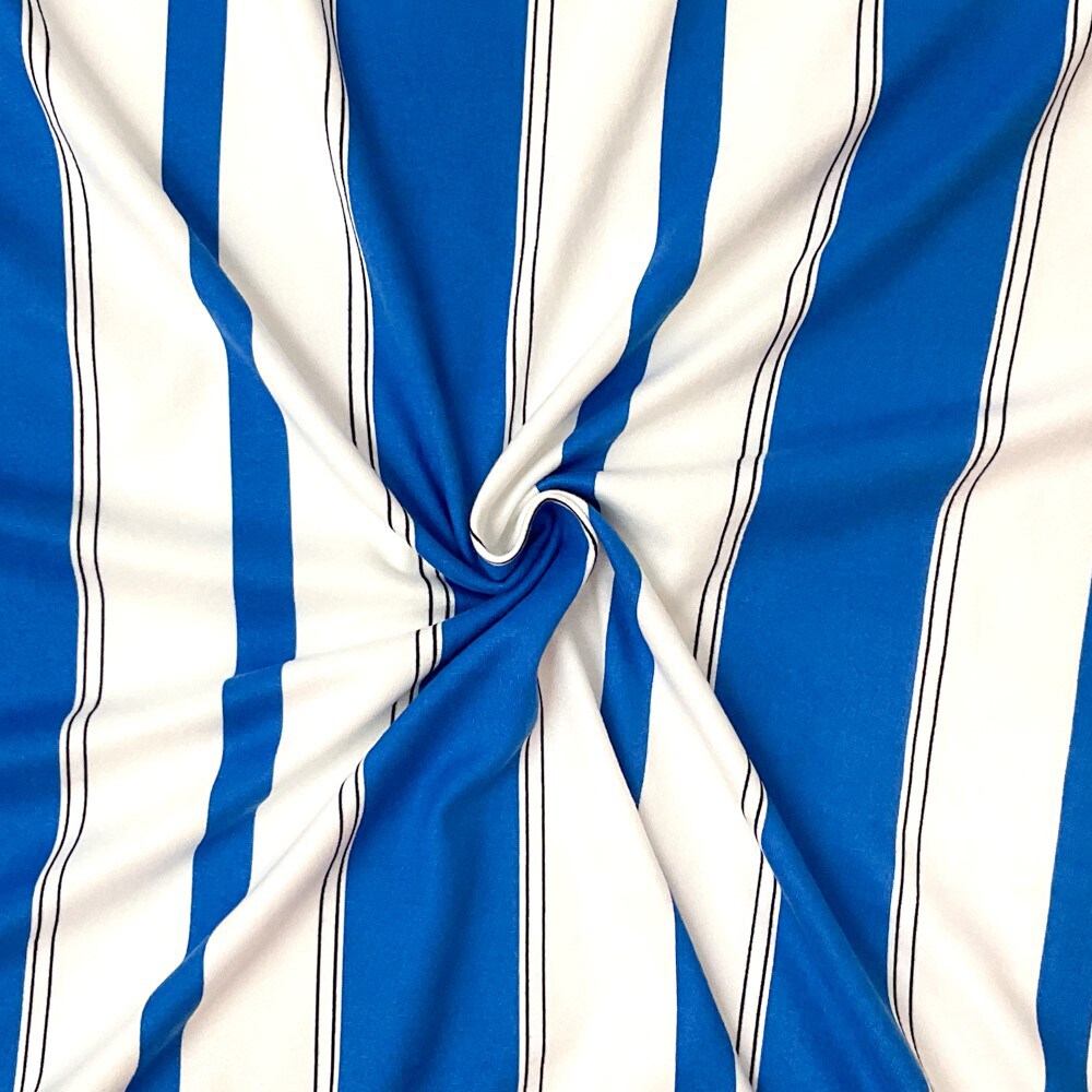 Blue-White Poly Spandex Stretch Vertical Stripe Print DB Jersey Knit Fabric By the Yard
