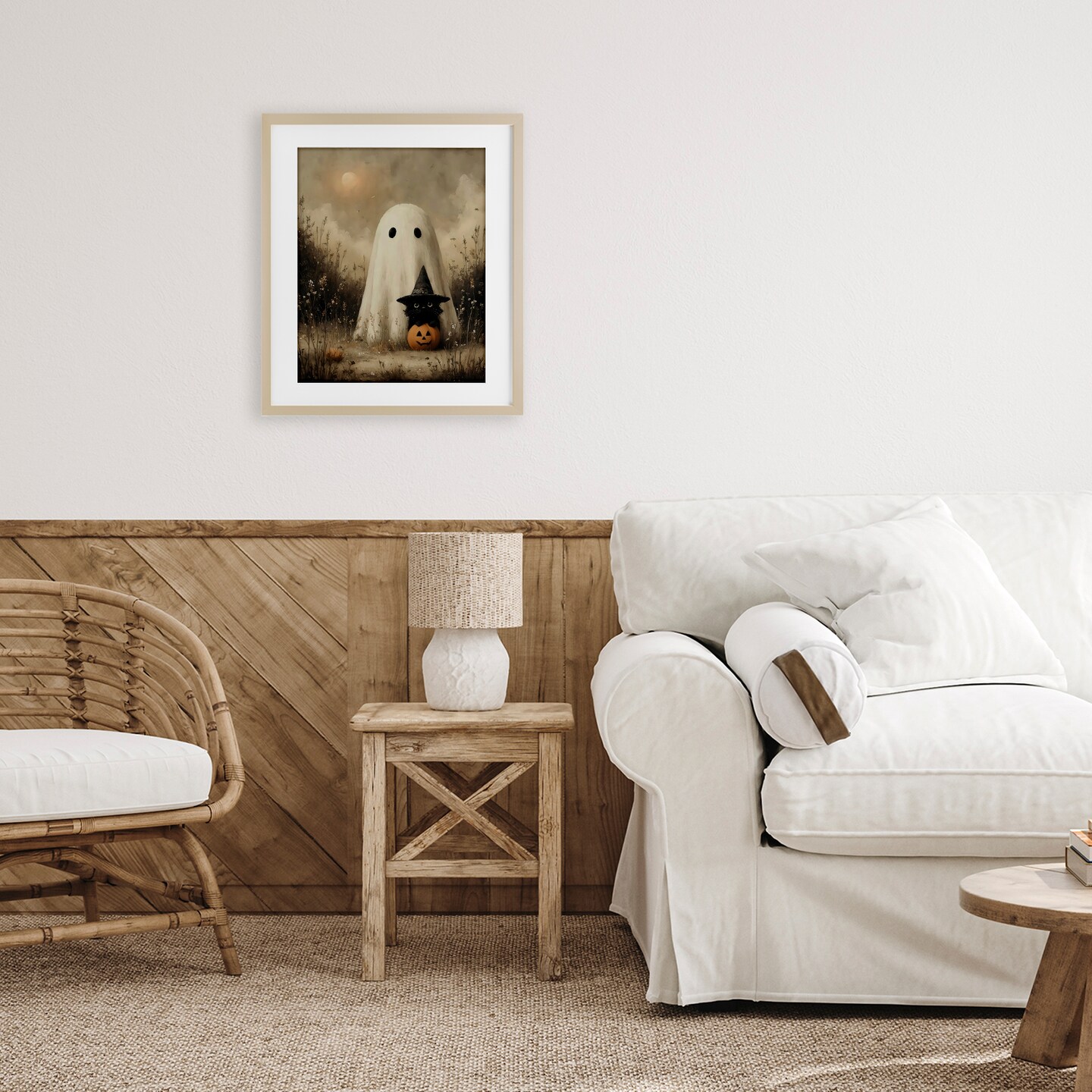 Stupell Industries Ghost with Black Kitten Framed Print Under Glass, design by Arlington Prints