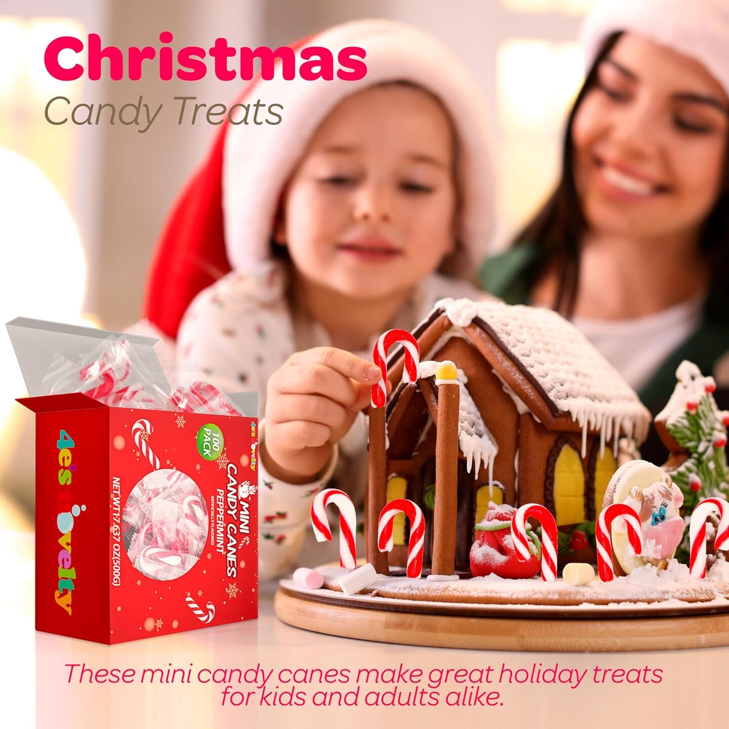 4E's Novelty 100 Pack Mini Candy Canes 2", Individually Wrapped Peppermint Candy, Small Holiday Treats for Christmas Parties, Stockings, Gift Bags, Baking & Hot Cocoa Bars