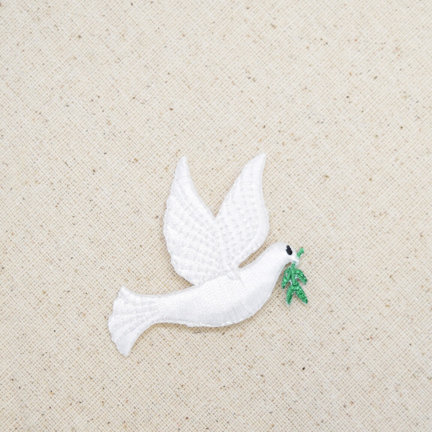 White Peace Dove with Olive Branch Facing Right, Embroidered, Iron on Patch
