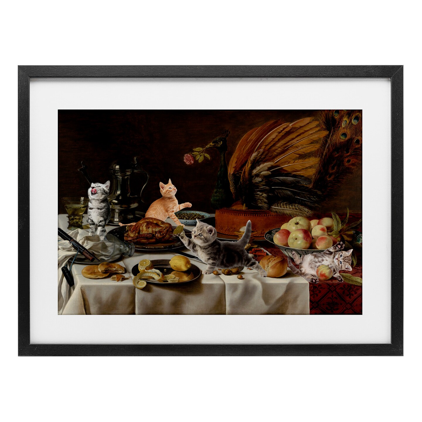 Stupell Industries Kittens on Still Life Feast Framed Print Under Glass, design by Masters Redux