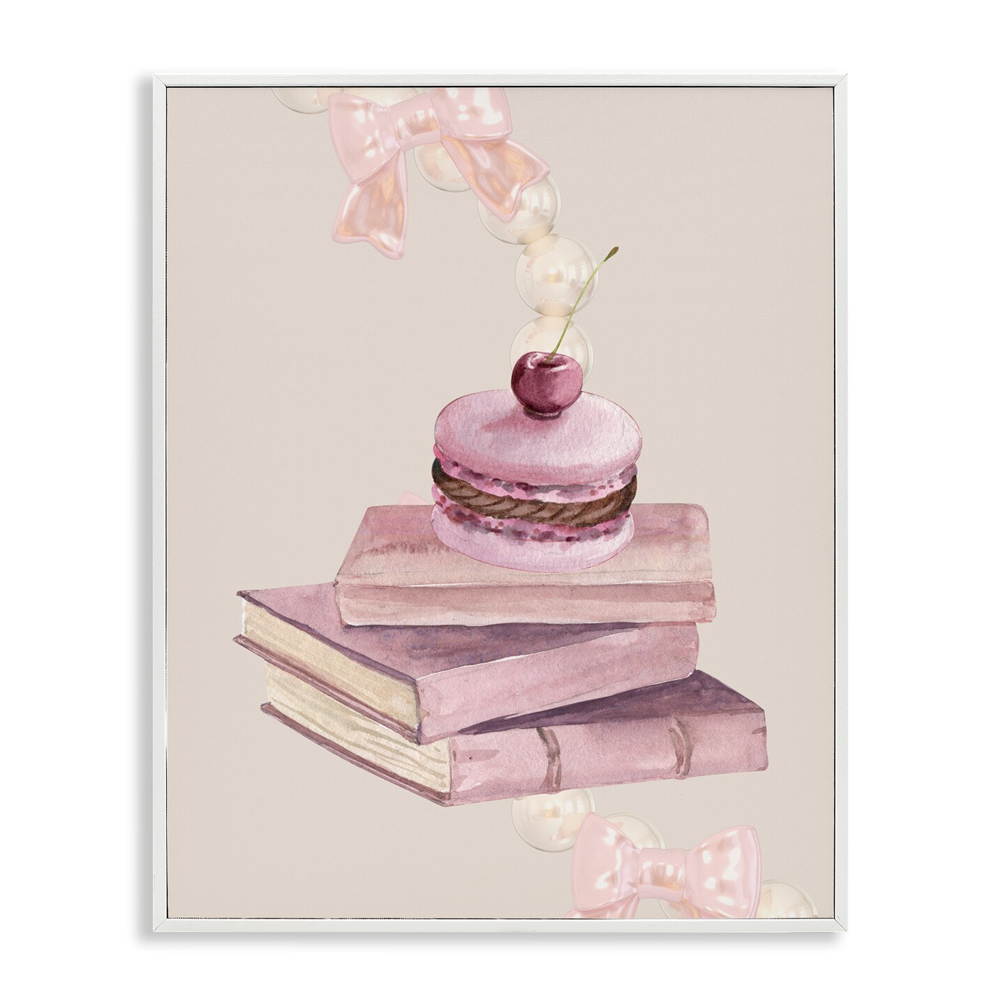 Stupell Industries Cherry Macaron on Book Stack Framed Giclee, design by Jesse Keith