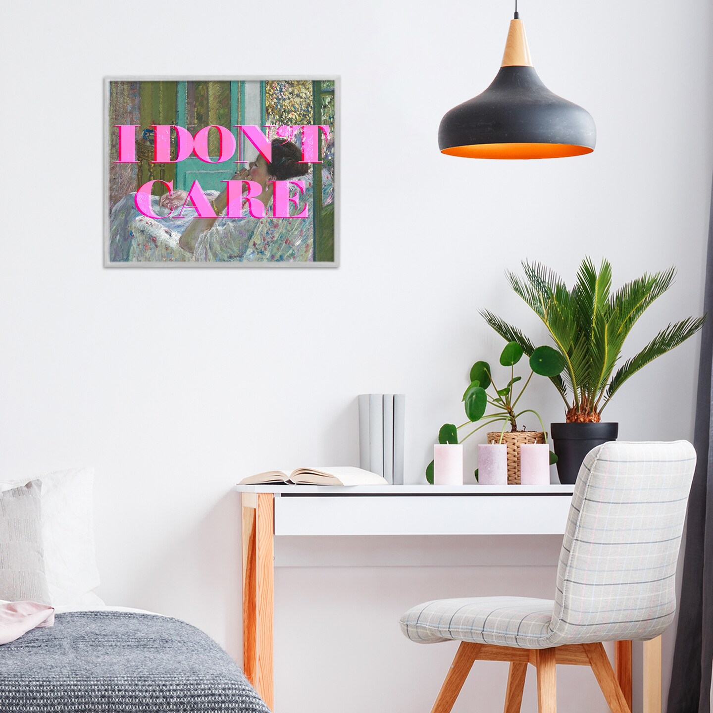 Stupell Industries I Don't Care over Classic Painting Framed Giclee, design by Lil' Rue