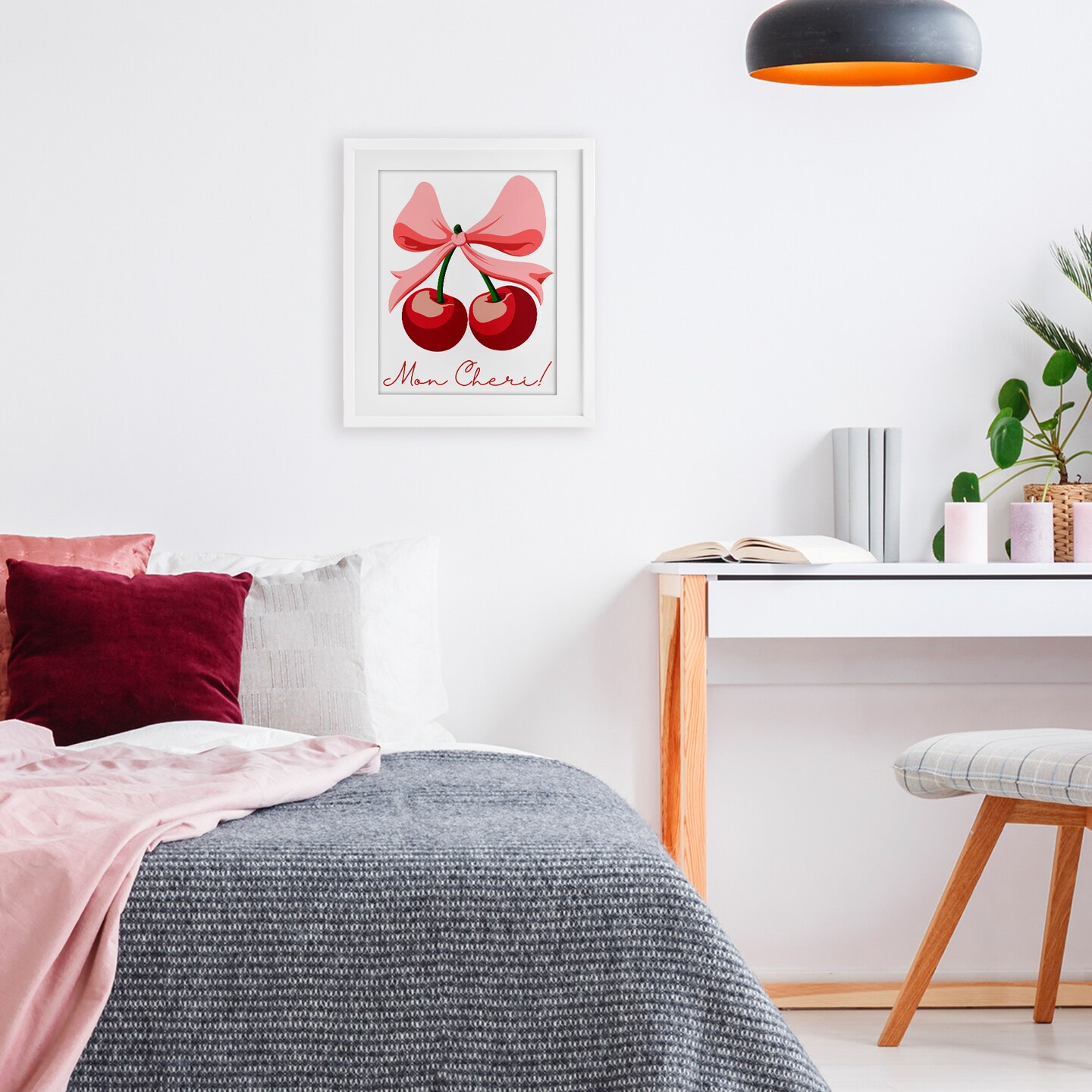 Stupell Industries Mon Cheri Bow Cherries Framed Print Under Glass, design by Marcus Prime
