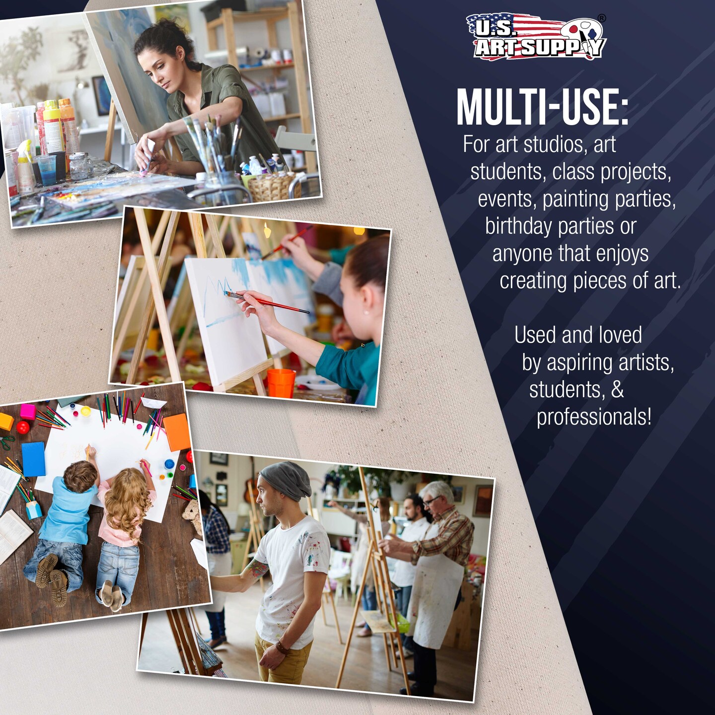 U.S. Art Supply 12-Ounce Triple Primed Gesso 63&#x22; Wide x 6&#x27; Long (2 Yards), 100% Cotton, Acid-Free - Unstretched Canvas Rolls for Painting, Oil &#x26; Acrylic, Murals - Cut To Frame Size