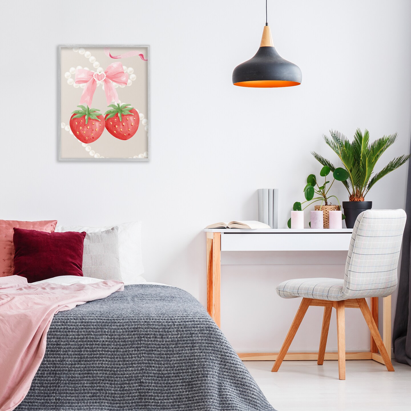 Stupell Industries Feminine Strawberry Pearls Framed Giclee, design by Jesse Keith