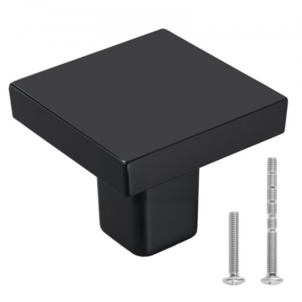 Pack of 10 Cabinet Knobs 1.18" Black Zinc Alloy Square Drawer Pulls Door Handles with Screws