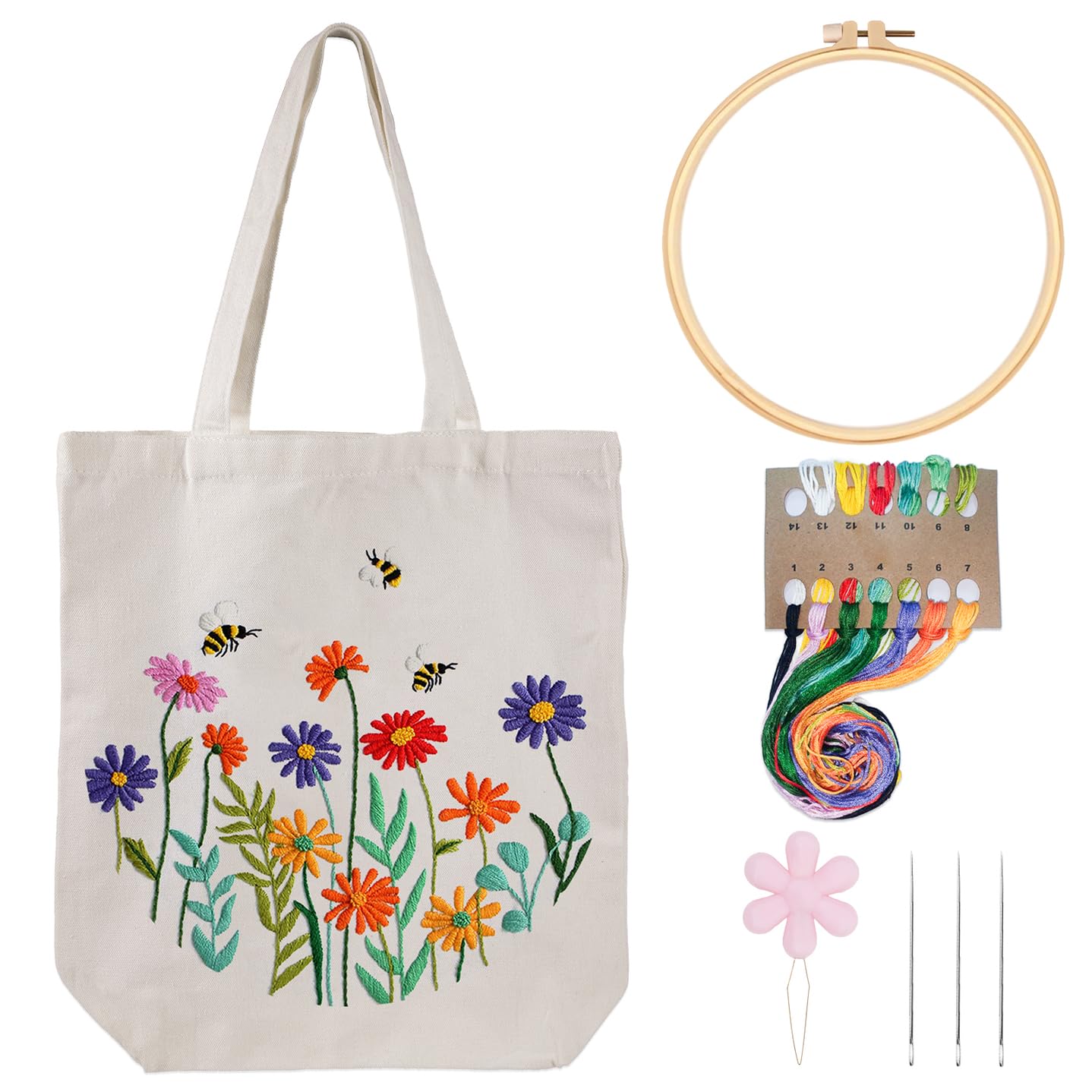 Canvas Tote Bag Embroidery Kit for Beginners,Cross Stitch Kits for Adults,Arts Crafts Needlepoint Women Shopping Reusable Grocery Bags