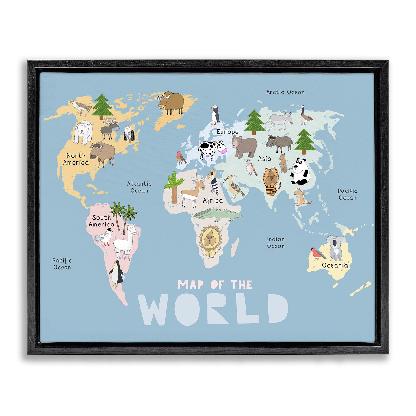 Stupell Industries Kid's Map Of World Blue Floating Frame, design by Carla Daly
