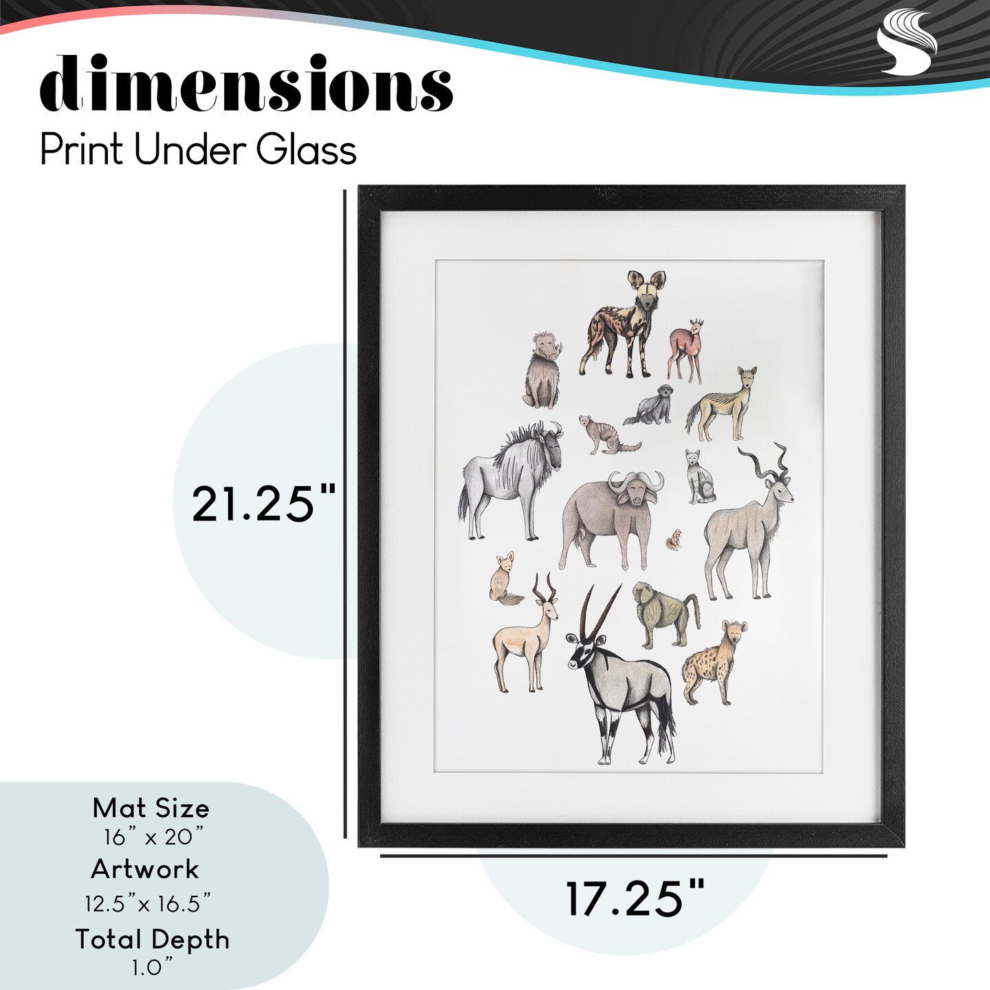 Stupell Industries Simple Africa Animals Framed Print Under Glass, design by Cecilia Battaini