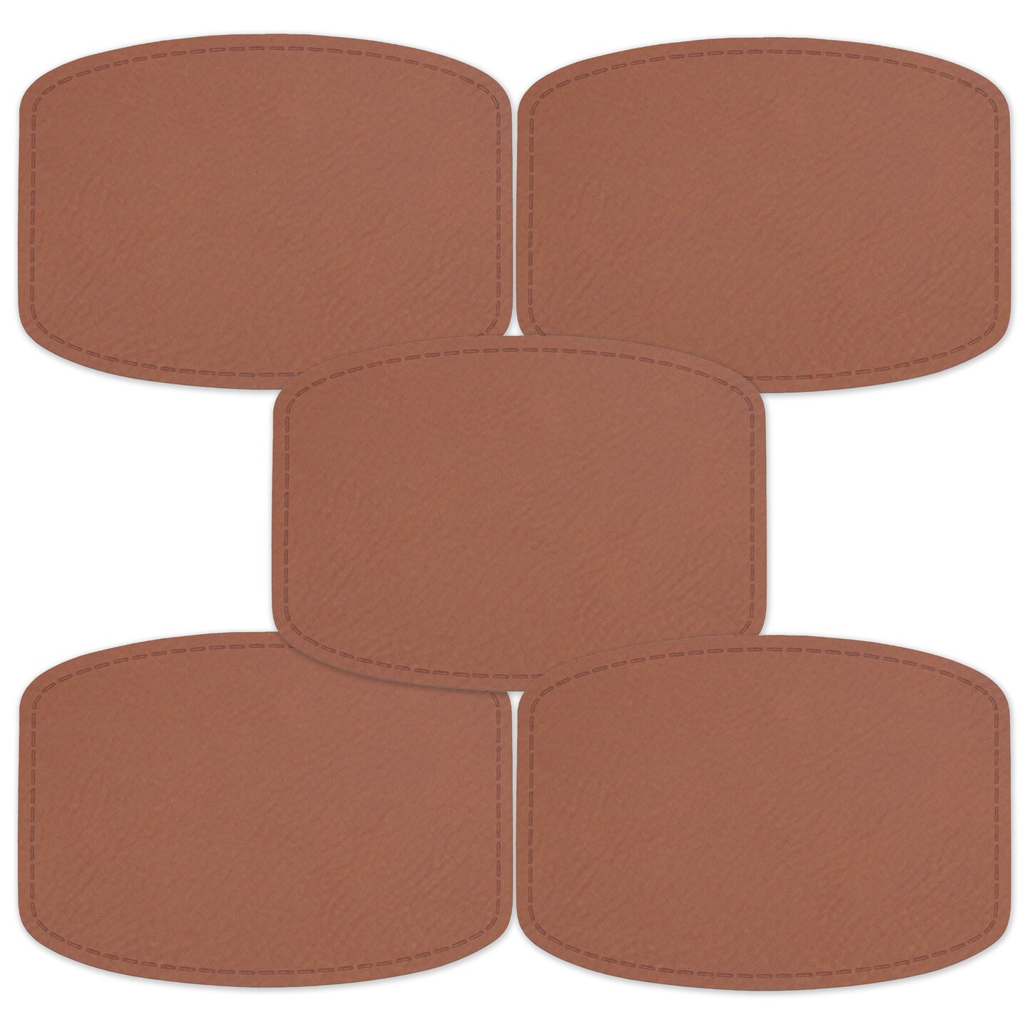 Engravable Leather Patch Blanks for Hats, Jackets & Bags – Laserable Faux Leather Patches with Adhesive & Stitch – Leatherette Apparel Patches (Round Rectangle, 5 Pack)