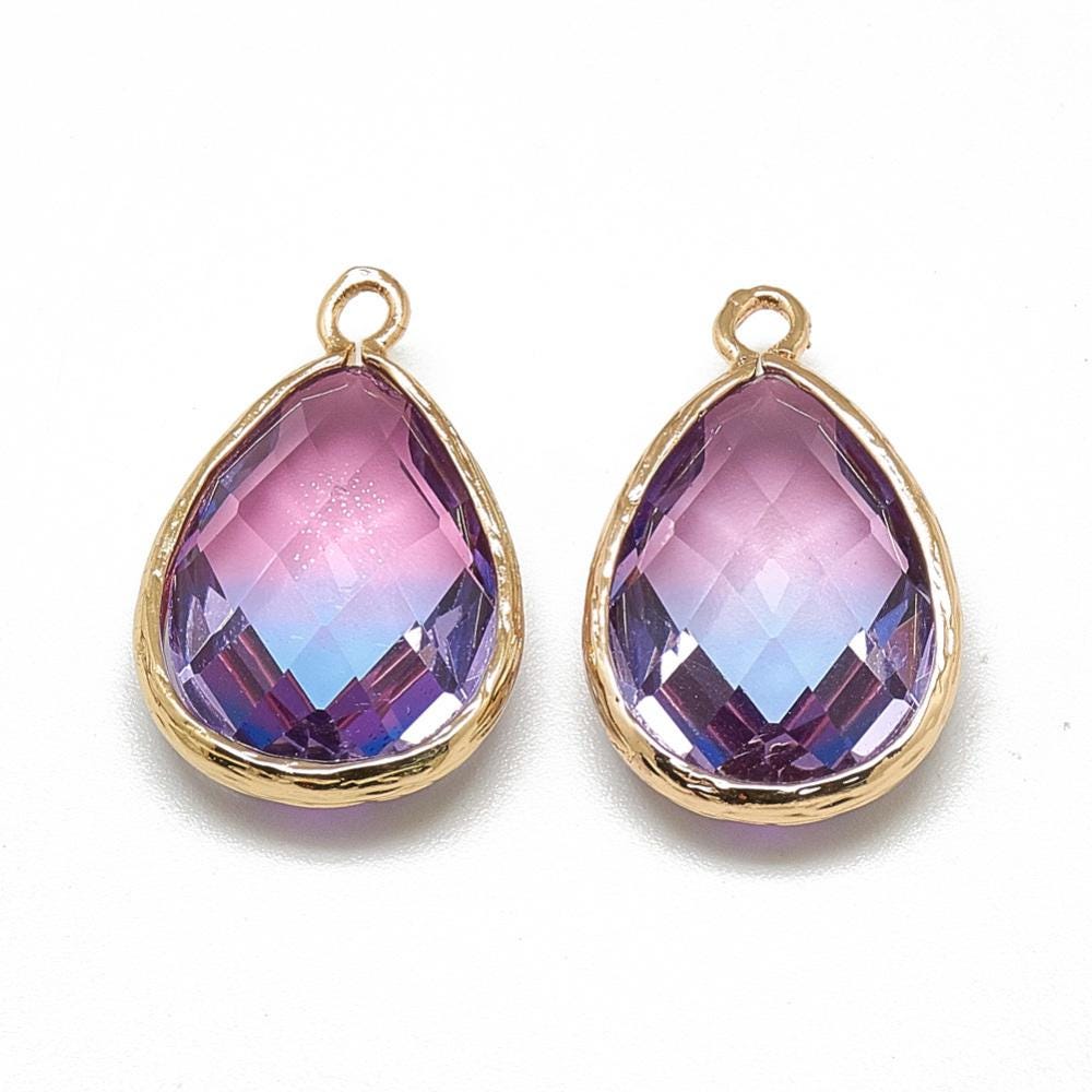 *5* 23x15mm Gold Plated Brass Faceted Teardrop Charms (Blue Amethyst)