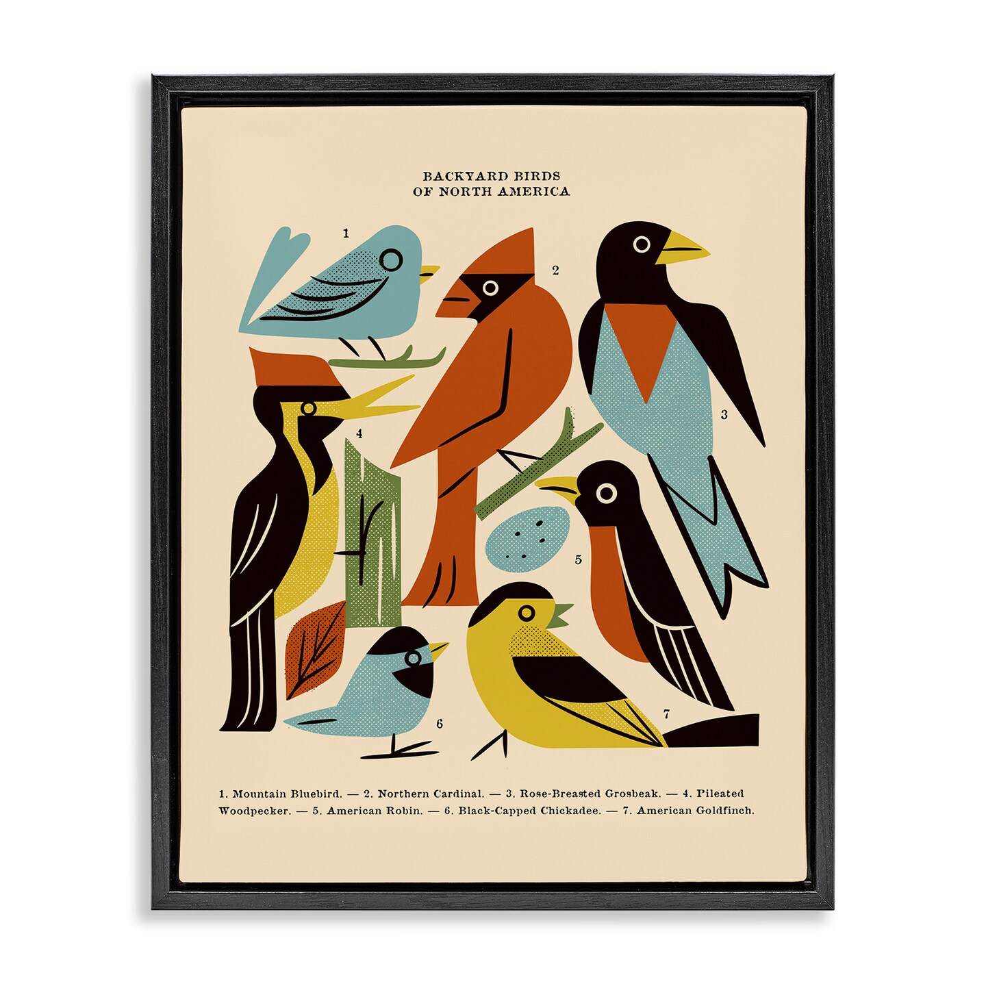 Stupell Industries Backyard Birds Midcentury Modern Floating Frame, design by Renea L. Thull