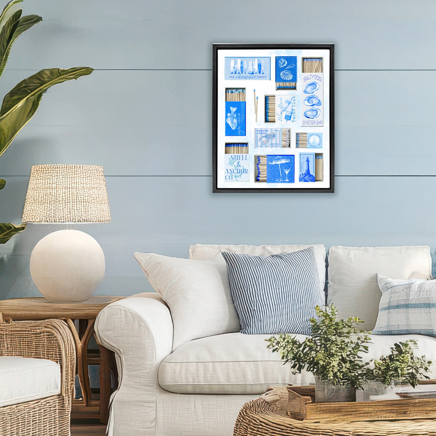 Stupell Industries Blue Coastal Matchboxes Floating Frame, design by Ziwei Li
