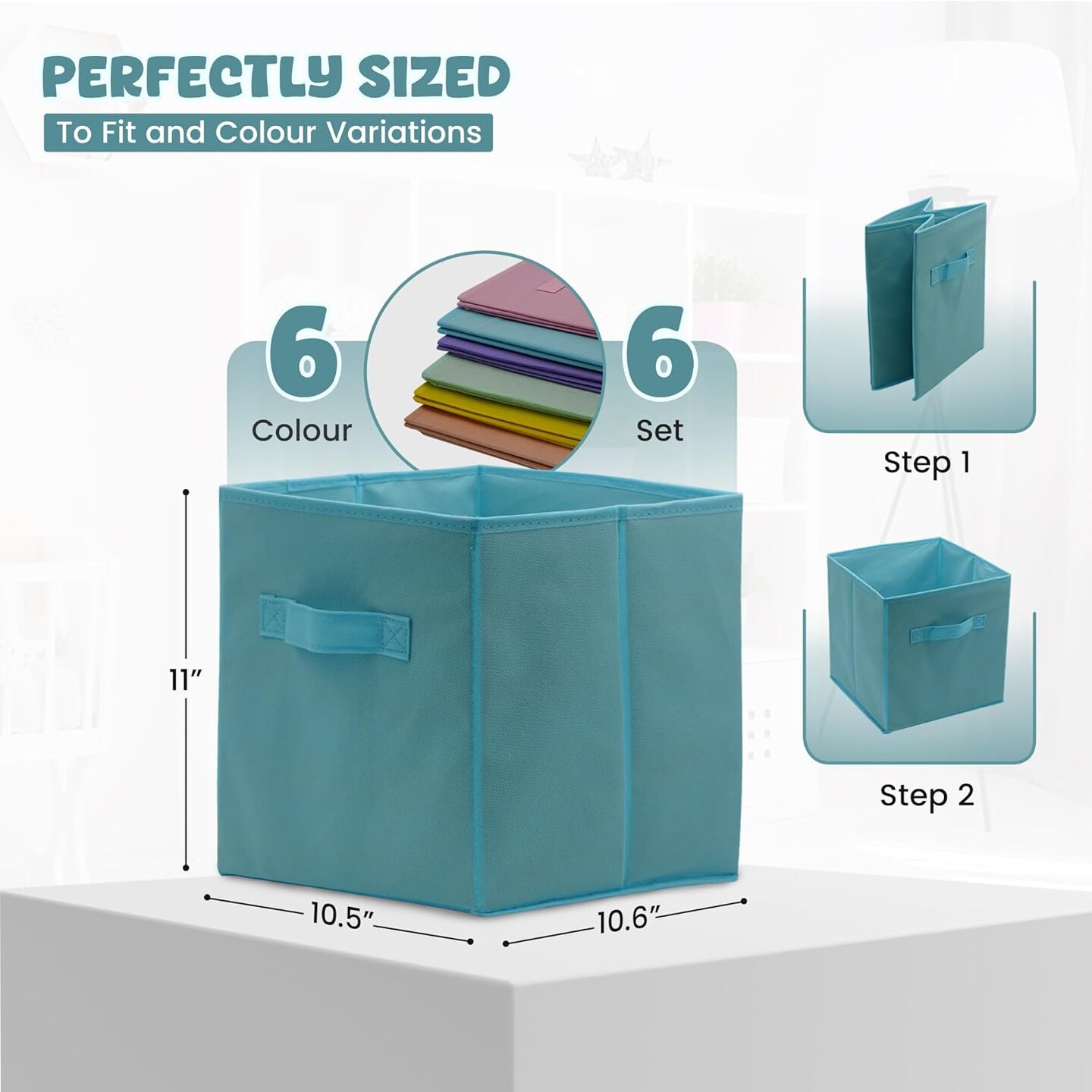 4E's Novelty 6 Packs 11 Inch Pastel Color Storage Foldable Cube Bins, Colorful Storage Baskets For Nursery, Kids Room, Fabric Baskets For Toys, Clothes, Cube Bins Versatile Uses Daily Purpose