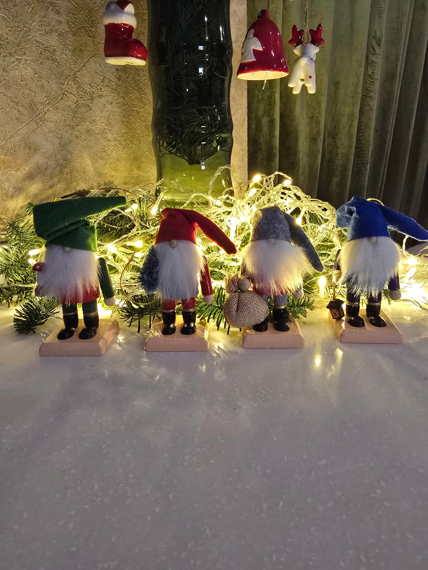 Christmas Gnomes Set. Wizardi Classic Wooden Festive Decoration F07M14-14