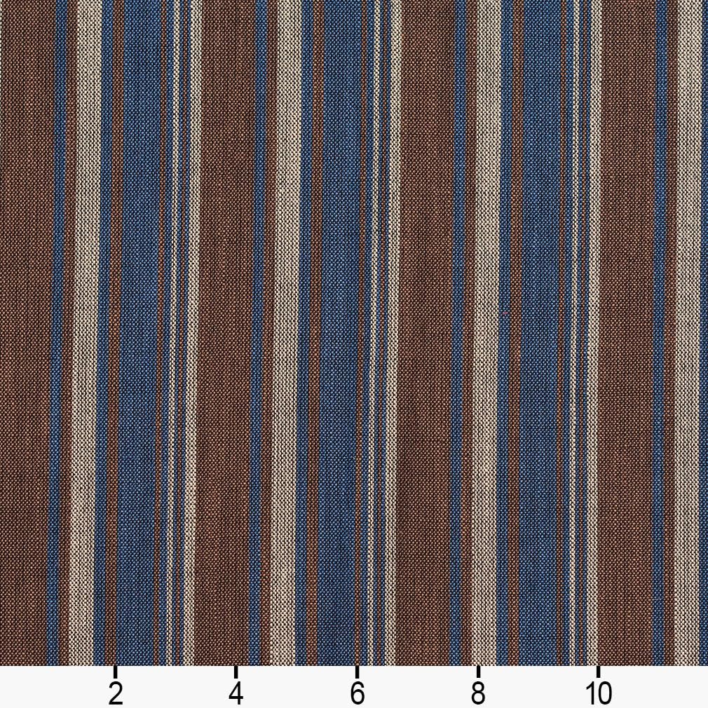 Blue Brown Stripe Linen Look Woven Pattern Upholstery Fabric by The Yard - SKU: Hilton Indigo