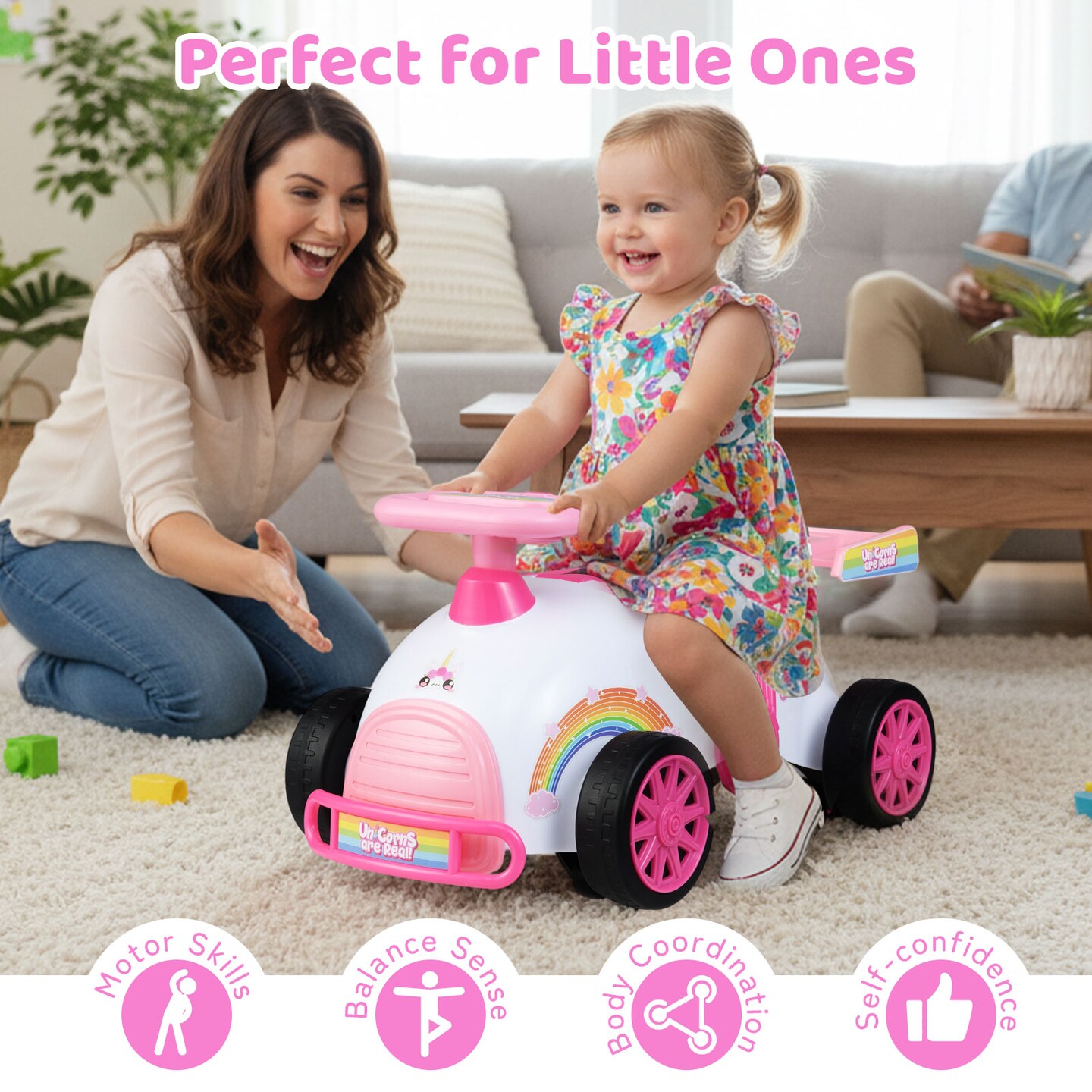 Ride On Sliding Car for Kids with Music and Hidden Seat Storage