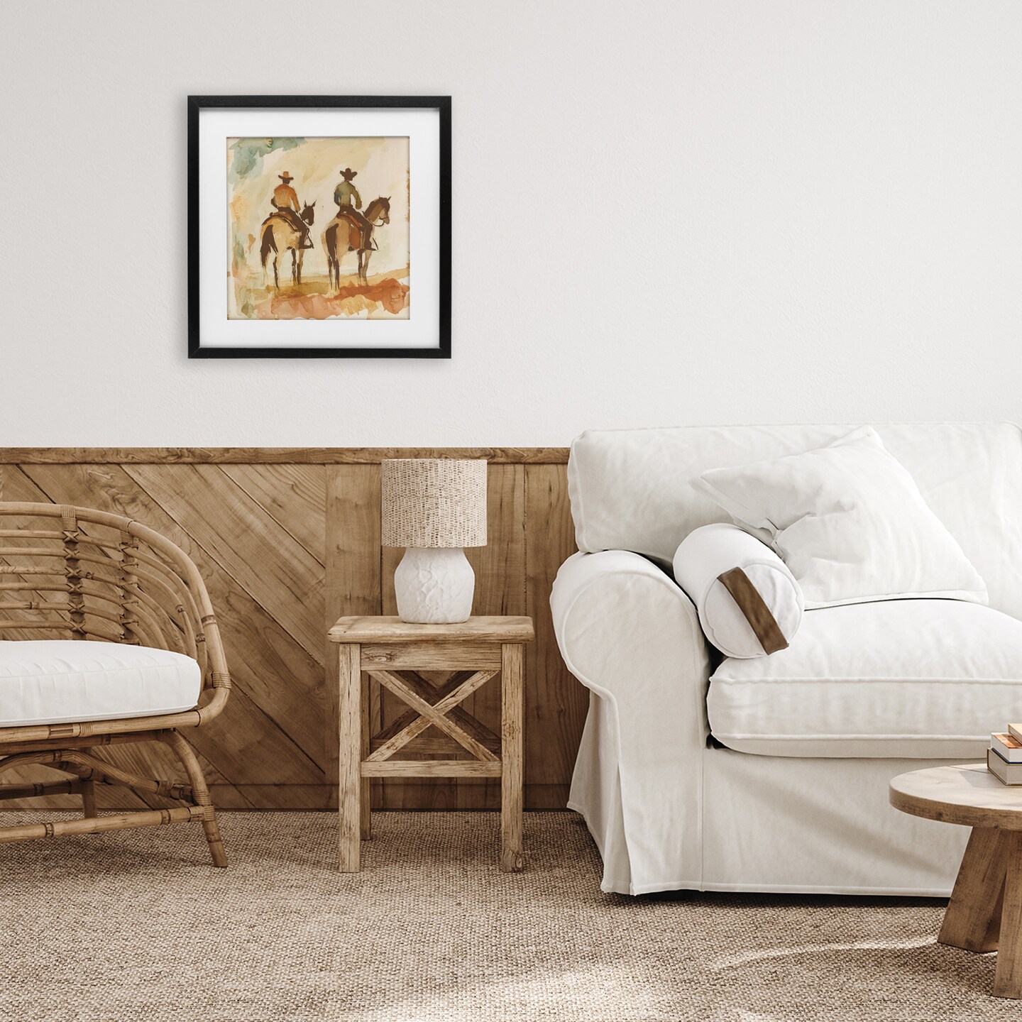 Stupell Industries Western Watercolor Cowboys Right Framed Print Under Glass, design by Petal Prints Design