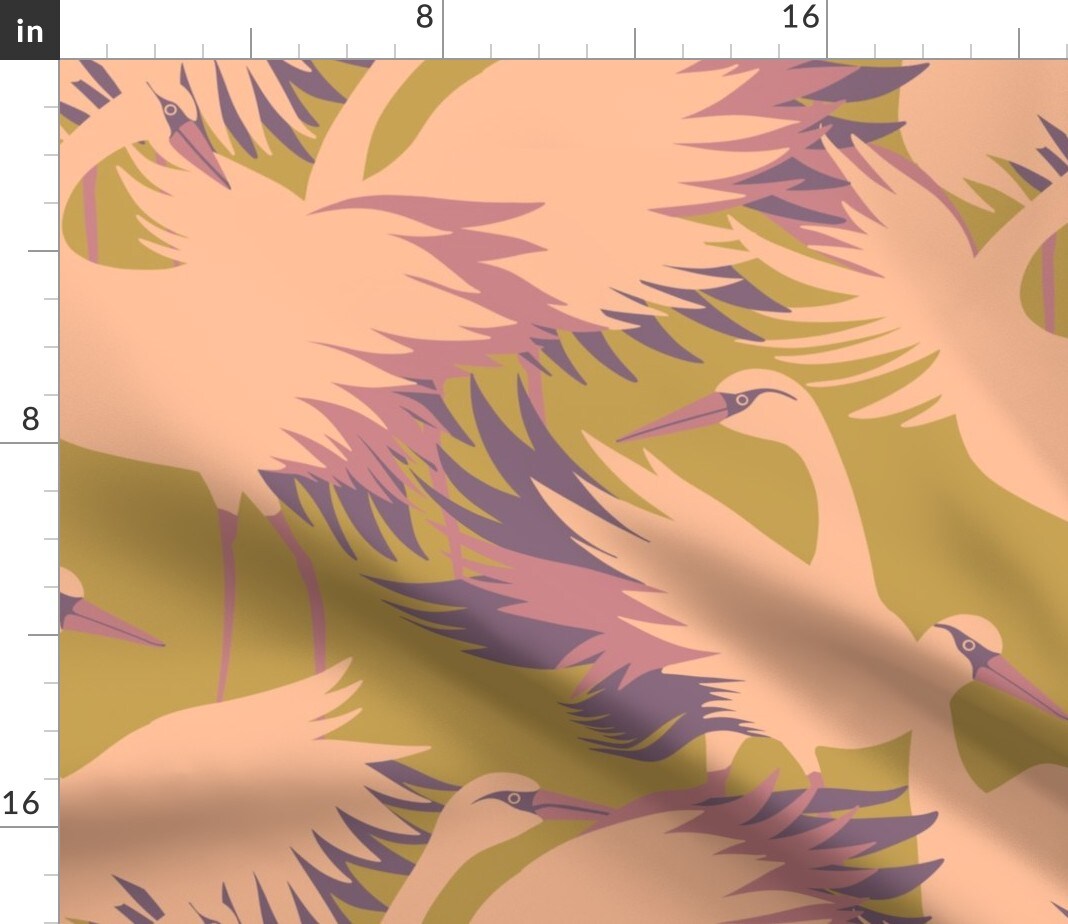 Peach Birds Purple Olive Green Aurora Coastal Tropicala Custom Printed Fabric by Spoonflower Various Fabrics by the Yard or Fat Quarter