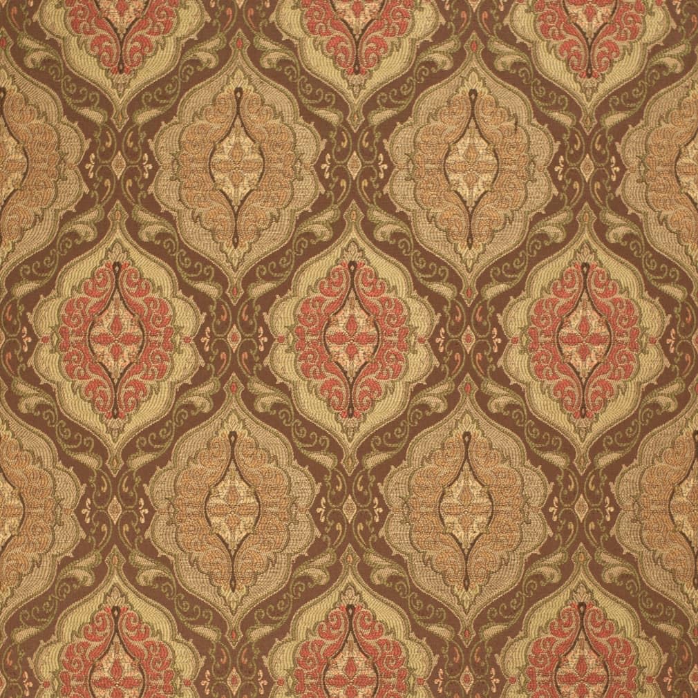 Brown Damask Woven Pattern Upholstery Fabric by The Yard - SKU: Franco Woodland