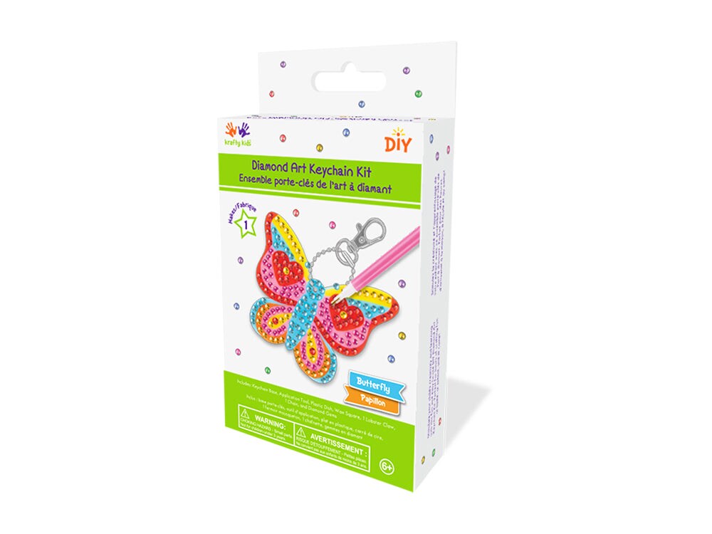 DIY Krafty Kids Butterfly Diamond Art Keychain Facet Bead Craft Kit