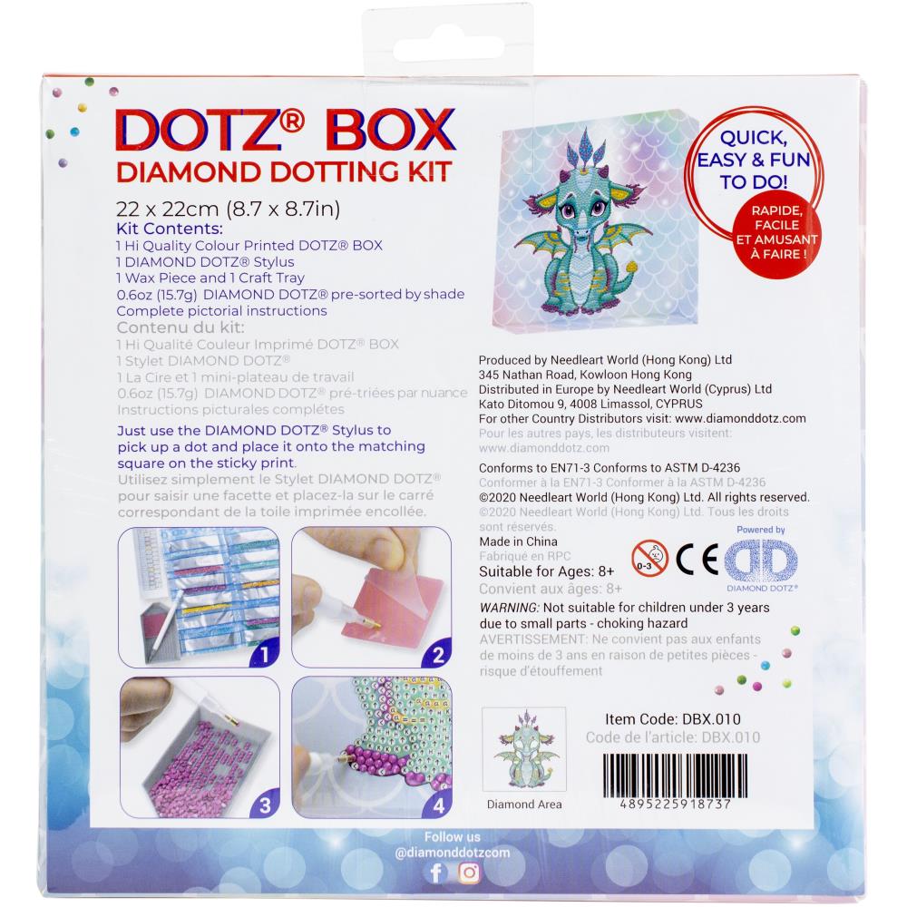 DIAMOND DOTZ DBX-010 Box Ariel The Baby Dragon - Quadro diamantato su Telaio, 22 x 22 x 2,5 cm, da appoggiare o Appendere, Ideale Anche per Bambini